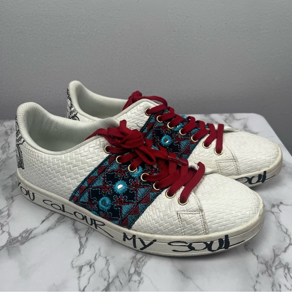 Desigual women’s cosmic exotic tropical in white red blue size 7.5